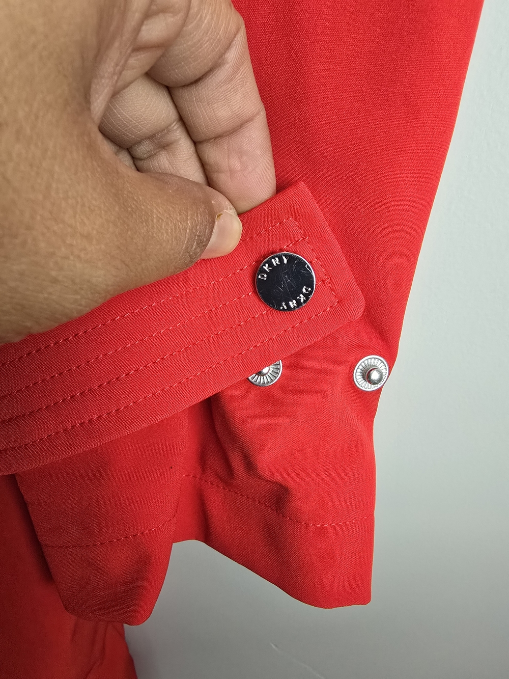 DKNY Red Trench Coat with Self-Tie Belt - Picture 8 of 14